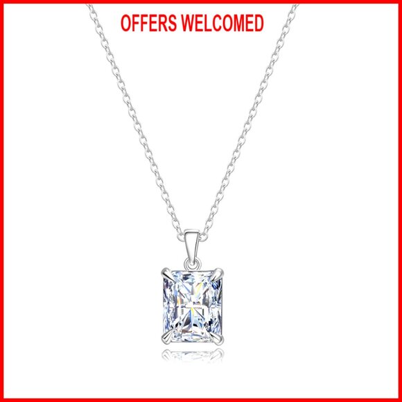 Sterling Silver Cubic Zirconia Pendant Necklace Adjustable Length